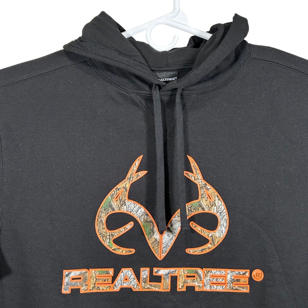 Realtree Mens Hoodie Black Camo Logo Graphic Fleece Sweatshirt Large Brand New